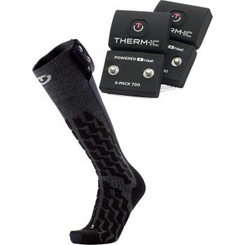 Calcetines Therm-ic Heated Ski Fusion + S-Pack 700 gris oscuro - Talla 35-38, largos, con batería recargable S-Pack 700 para calefacción