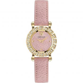 Versace Greca Glam Leather Watch Pink Gold, Women's Pink Watch, Size: ONE SIZE