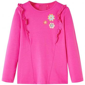 Camiseta Infantil de Manga Larga Estampado de Flores Jersey Rosa Oscuro 116