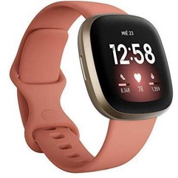 Fitbit Versa 3 Health & Fitness Smartwatch with GPS, 24/7 Heart Rate, Alexa Built-in, 6+ Days Battery Life, Gold/Black, One Size (S & L Bands Included)