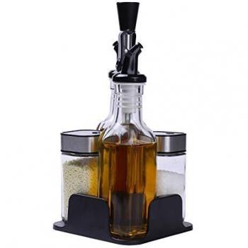 BaoWnylz Set de Aceite y Vinagre, Set de Sal y Pimienta,Salero Cocina,Vinagreras y Aceiteras con Soporte,Aceitera Cristal,Sin Goteo, Fácil de Limpiar