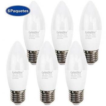 EXTRASTAR 7W Bombillas LED Vela E27, Luz Cálida 3000K, 560 lúmenes, Equivalente a 56W Bombilla Incandescente Halógena, Casquillo Gordo, No regulable, Pack de 6