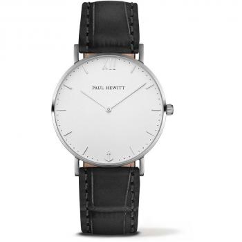 Reloj Paul Hewitt Unisex PH-SA-SSTW15S (39mm) - Reloj de acero inoxidable, esfera blanca, resistente al agua hasta 50 metros, correa de cuero marrón, diseño minimalista y elegante