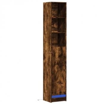 Aparador con LED madera ingeniería roble ahumado 36x32,5x200 cm