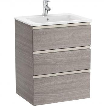 Mueble de baño Roca The Gap con 3 cajones y lavabo, color Roble City texturizado, medidas 605 x 460 x 763 mm