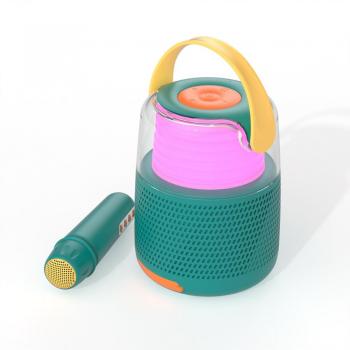 Altavoz Bluetooth luminoso KS-80 con modo karaoke, micrófono y 5 modos de voz, color verde azulado