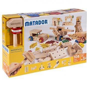 MATADOR Maker M108 Kit de Construcción de Madera, 108 Piezas, A partir de 3 Años, Aprendizaje Jugando