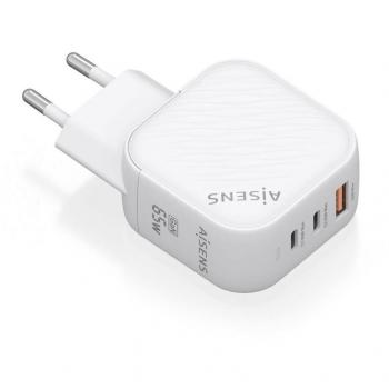 Cargador de Pared GaN 65W Aisens ASCH-65W3P026-W con Tecnología de Carga Rápida