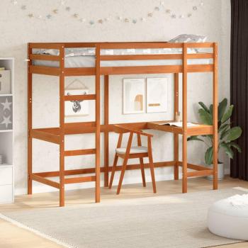 Cama alta con escritorio marrón cera 75x190 cm madera pino
