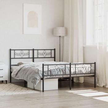 Cama estructura metal negro 135x190 cm con cabecera y pediera Blindwall