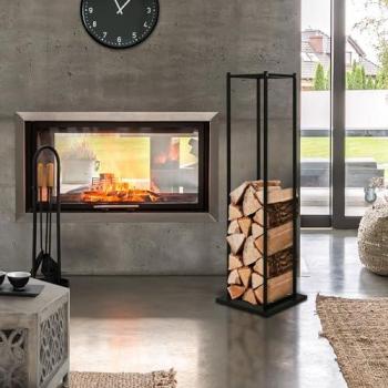 Estantería Metálica para Leña 33x33x115 cm, Soporte Organizador Negro Moderno para Interior/Exterior, Estructura de Acero Resistente