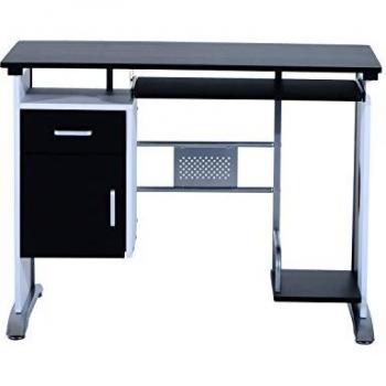 Mesa de Ordenador Escritorio de Oficina Mesa de PC Mesa con Armario para Hogar Escuela y Oficina Mobiliario 100x52x75cm Madera Negro y Plata