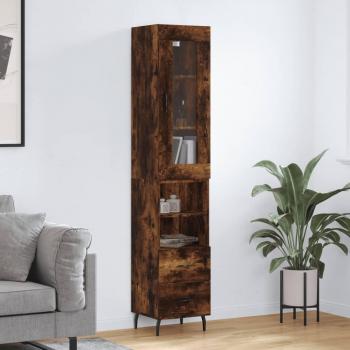 Aparador alto de madera contrachapada 34,5x34x180 cm con 2 cajones y 2 estantes, mueble de almacenaje para salón, buffet, armario auxiliar y armario de almacenamiento en color