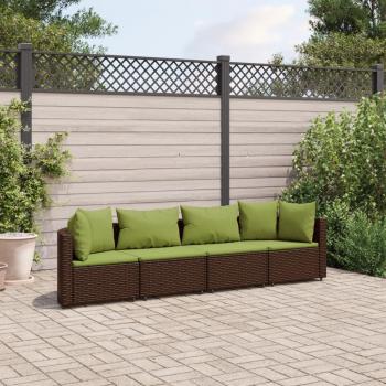 4-Piece Brown Poly Rattan Garden Sofa Set with Cushions