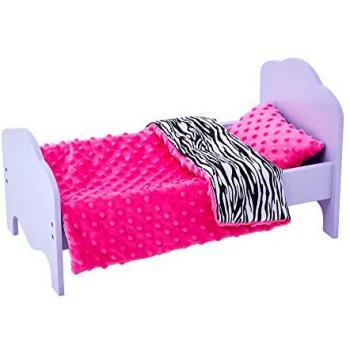 Cama Individual Morada con Ropa de Cama de Estampado de Cebra para Muñeca de 46 cm Little Princess TD-11929-1H - Lila