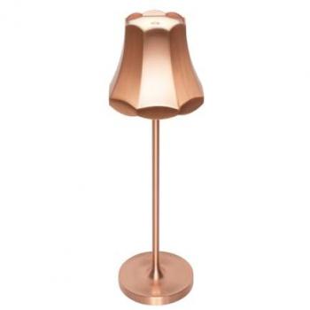 Lámpara de mesa retro recargable IP44 cobre Granny, LED integrado, aluminio/acero alargada