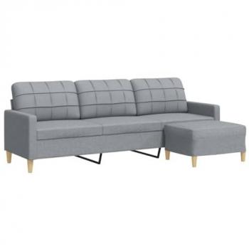 Sofá de 3 plazas con taburete de tela gris claro 210 cm, sofá, sofá de salón, sofá tapizado, asientos de salón