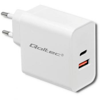Cargador Qoltec 51715 | Tipo de producto: Cargador de pared USB-C | Potencia: 63W | Voltaje: 5-20V | Corriente: 1.5-3A | Tecnología