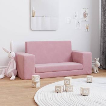 Sofá Cama Infantil 2 Plazas Rosa de Felpa Suave