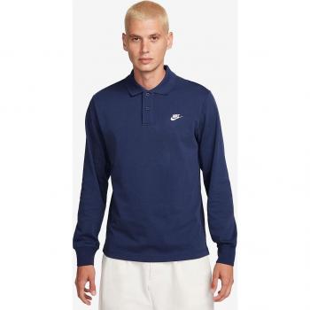 Nike Sportswear Club Long Sleeve Polo Shirt for Men - Midnight Navy/White, Size L