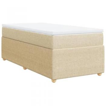 Cama box spring suave con colchón tela color crema 90x190 cm