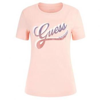 Camiseta Guess Rosa con Logo Sombreado para Mujer XS