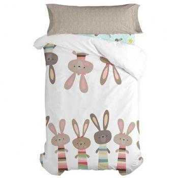 Juego Nórdico Rabbit Family 2 Piezas Multicolor | 155x220 cm (Cama 80/90) | 100% Algodón | Calidad 150 TC | Fabricado en España