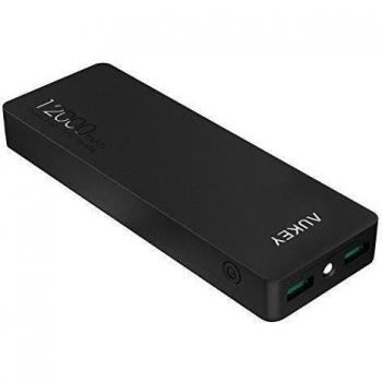 AUKEY Powerbank Portátil 12000mAh, Entrada 2A + Salidas 3,4A en Total, para iPhone, Tabletas y Dispositivos Alimentados por Entrada 5V, con 1 Cable Micro USB de 20cm