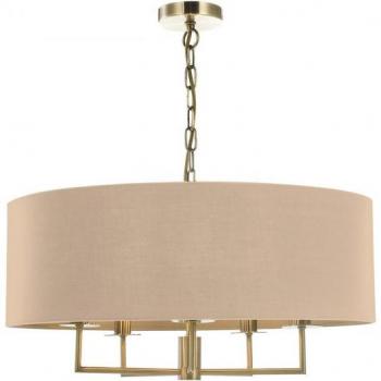 Lámpara colgante Jamelia Brass Antique, topo 5 bombillas 125cm, tipo araña de 5 luces con pantalla de latón envejecido