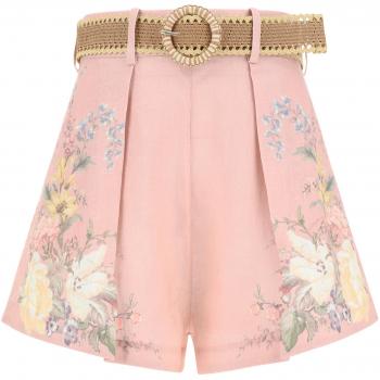 Zimmermann Women's Floral Print Linen Shorts in Pink, Size 2