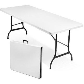 Mesa Plegable de Resina Blanca con Estructura de Hierro 180x70x74 cm