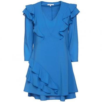 Patrizia Pepe Light Blue Viscose Dress - IT40|S, Short Dresses, female, Blue, Size: XS Soft Blue Ruffled V-Neck Dress