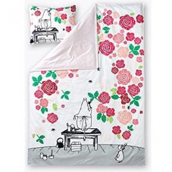 FINLAYSON ® Moominmamma's Rose Garden - Juego de Funda de edredón de satén con Funda de Almohada, Color Rosa Satinado, tamaño Individual