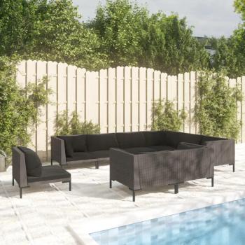 9-Piece Dark Grey Poly Rattan Garden Lounge Set with Cushions
