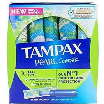 Tampax Compak Pearl Super Con Aplicador, Tampón Comodo, Protección Y Discreción, 16 Unidades
