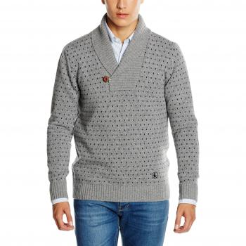ELGANSO Cuello Esmoquin, Jersey para Hombre, Gris, L