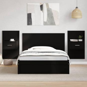 Cabecero de cama con mesitas de madera de ingeniería negro 120 cm vidaXL