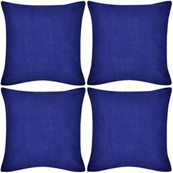 vidaXL 4X Fundas de Cojín de Algodón Azul 40x40 cm Cubierta de Almohada Sofá