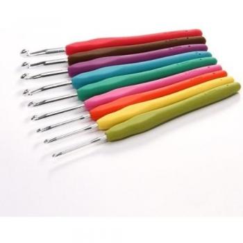CLE DE TOUS@ 9 Agujas de Ganchillo del aluminio con mango TPR para Tejer Manualidades