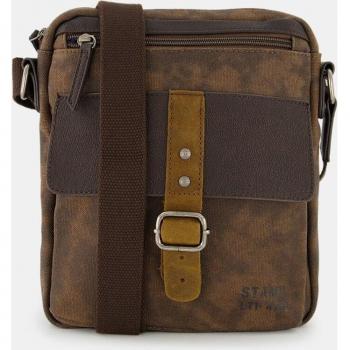 STEPPING STRONG STAMP - Bolso bandolera de hombre en lona color marrón oscuro