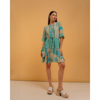 Vestido corto con volante y estampados combinados NIZA