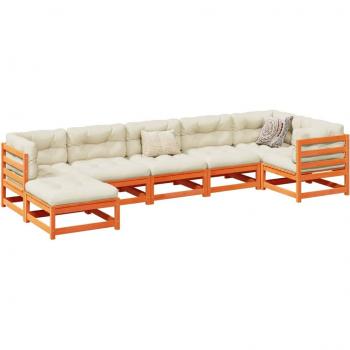 7 Piece Garden Sofa Set with Cushions Wax Brown Solid Pine Wood
