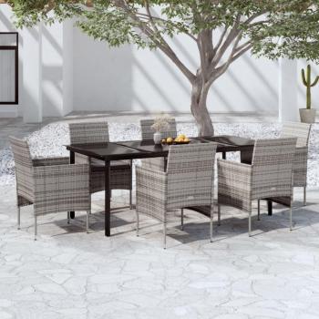 7 Piece Grey and Black Garden Dining Set with Cushions