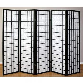 Biombo de 5 paneles en madera negra y papel de arroz 175x220cm