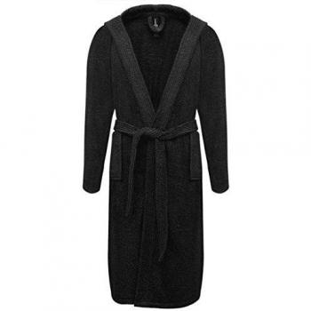 vidaXL 500 g/m² Bata de algodón unisex negro, Pijama de casa, Ropa de Sauna, talla XL