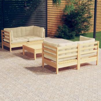 5-Piece Pinewood Garden Lounge Set with Cream Cushions