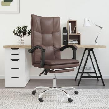 Silla de oficina reclinable de cuero sintético marrón