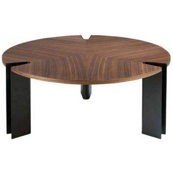 Mesa Centro Angel Cerdá 2113C - Nogal y Acero Negro, Chapa de Nogal, Ø90 x 36 cm