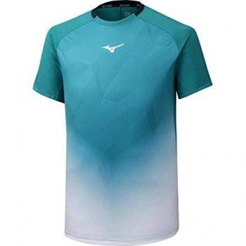 Mizuno Camiseta para Hombre, diseño de Sombra, Color Blanco/Azul