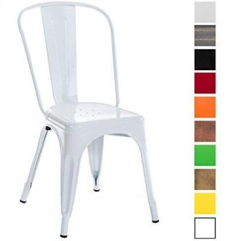 Silla Apilable Benedikt Blanco de Metal con Diseño Industrial y Respaldo Alto, Capacidad 200 kg